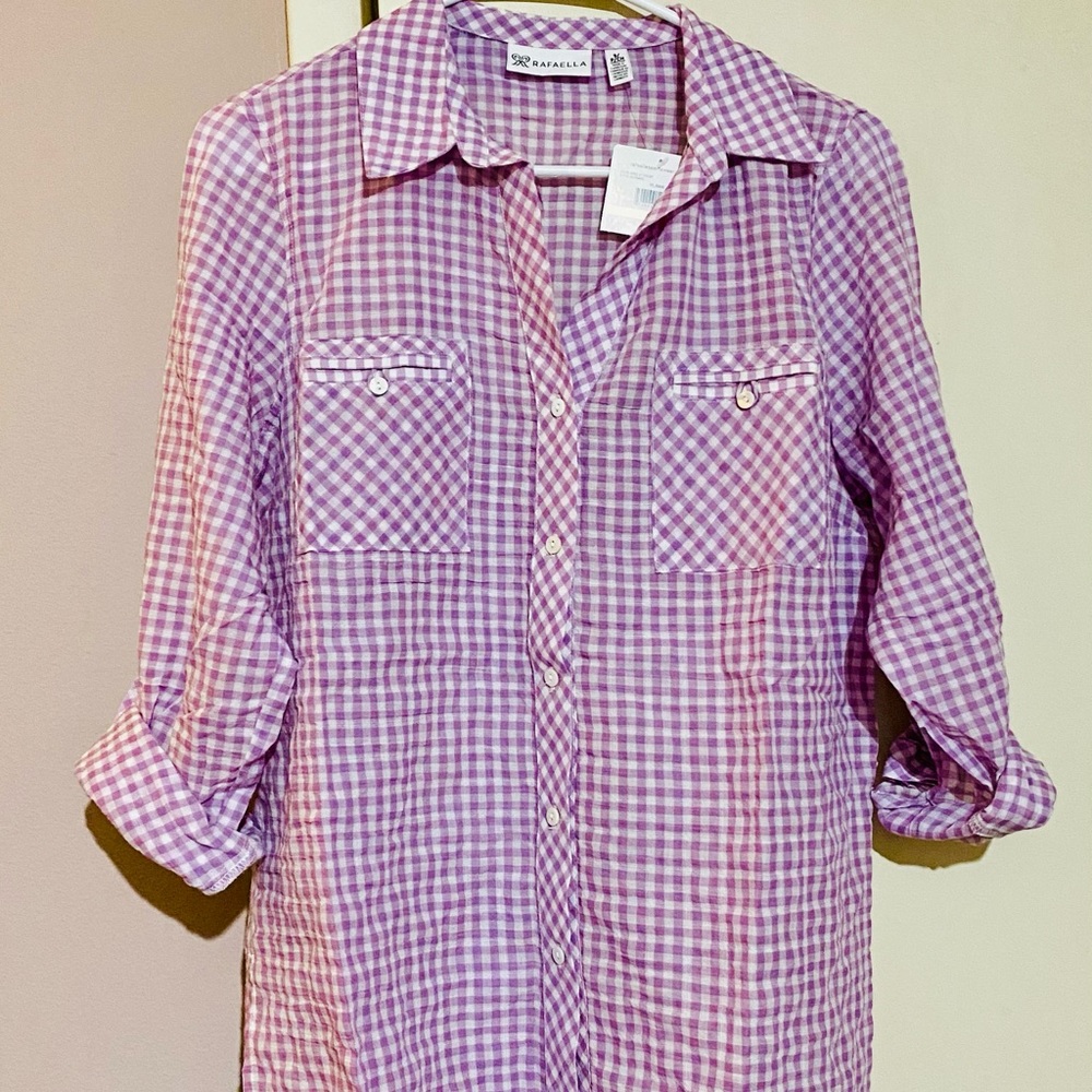 NEW - Rafaella Purple Gingham Button Down Size L
